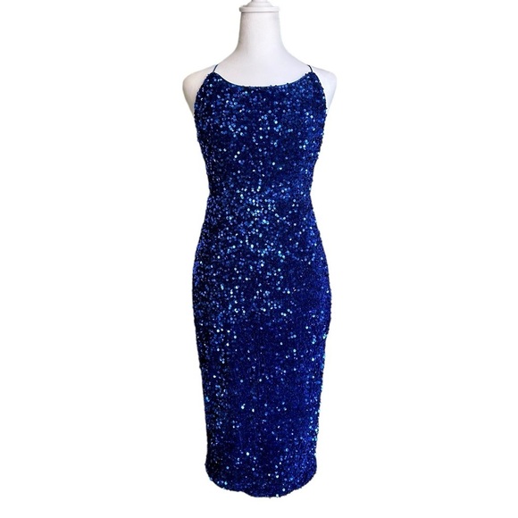 LOVE & LEMONADE Round Neck Strap Sleeveless Slim Fit Sequin Party Dress … - Picture 4 of 17